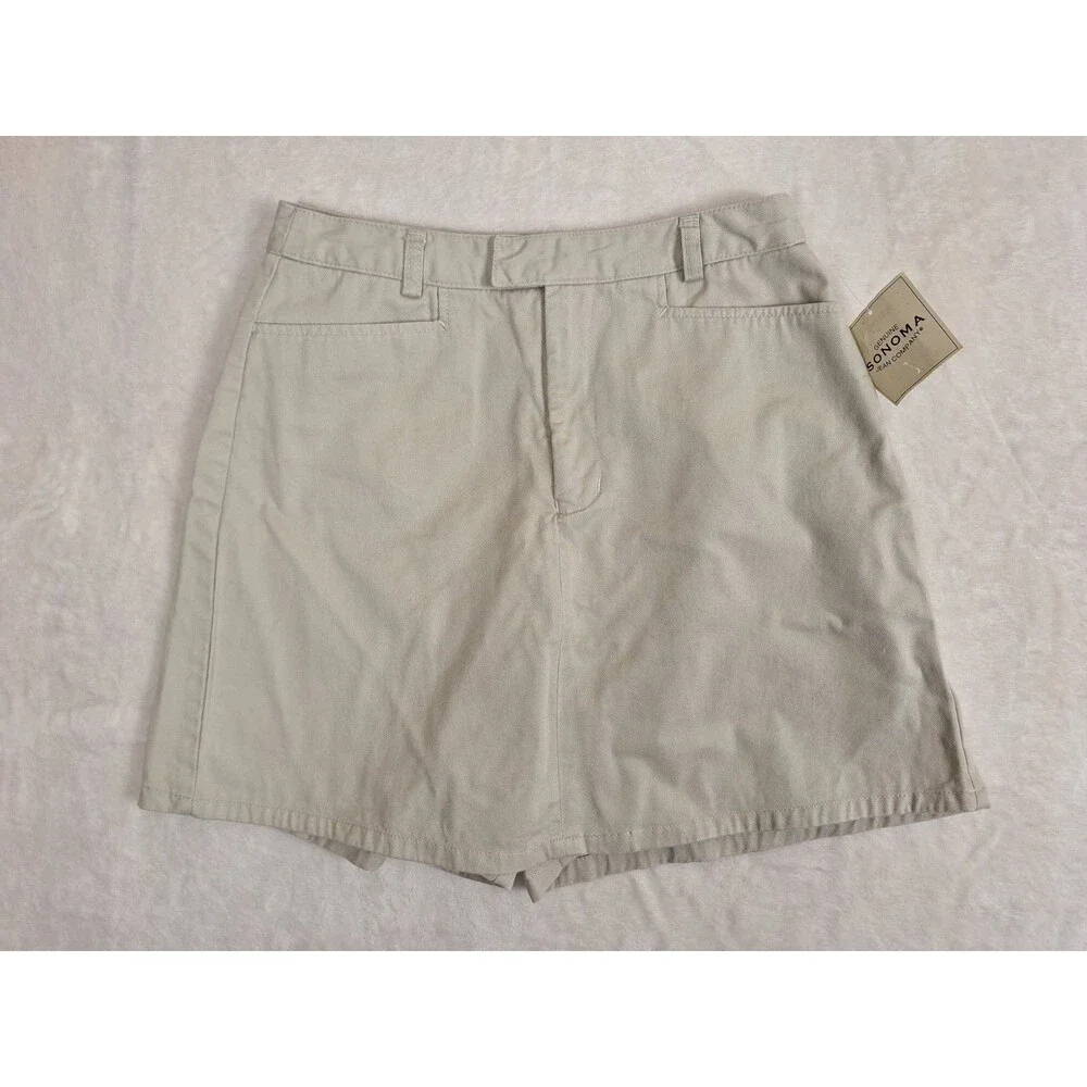 Sonoma Genuine Womens Size 6 Skort Cream Khaki Pockets Cotton Shorts Back NWT